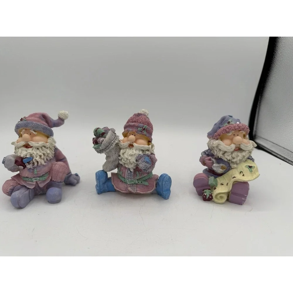 🎄Home Interiors Sugar Plum Santa's–Set of 3 Figurines–Funny, Sparkly, Cute!🎅❄️